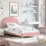 Garvee Twin Bed Frame with Round Boucle Headboard, Upholstered Arch-Shaped Design, Soft Pink, Modern Twin Bed, Wooden Slats, No Box Spring Needed - Pink