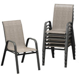 Garvee Patio Chairs Set of 6, Outdoor Stackable Dining Chairs with Textilene Fabric, High Back, Brown, Backyard Poolside Garden Balcony - Brown