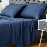 GARVEE Queen Bamboo-Derived Rayon Sheet Set - Cooling Deep-Pocket 4-Piece Luxury Sheets, Ultra-Soft, Breathable, and Comfortable (Blue) - Navy Blue