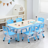 Garvee Kids Table and 6 chair Set,HeightAdjustable Toddler Arts & Crafts Table and Chair Setfor Ages 2-10,Max 300lbs Kids Activity Art Table forClassroom Daycares,Home,Blue - Blue-Gray