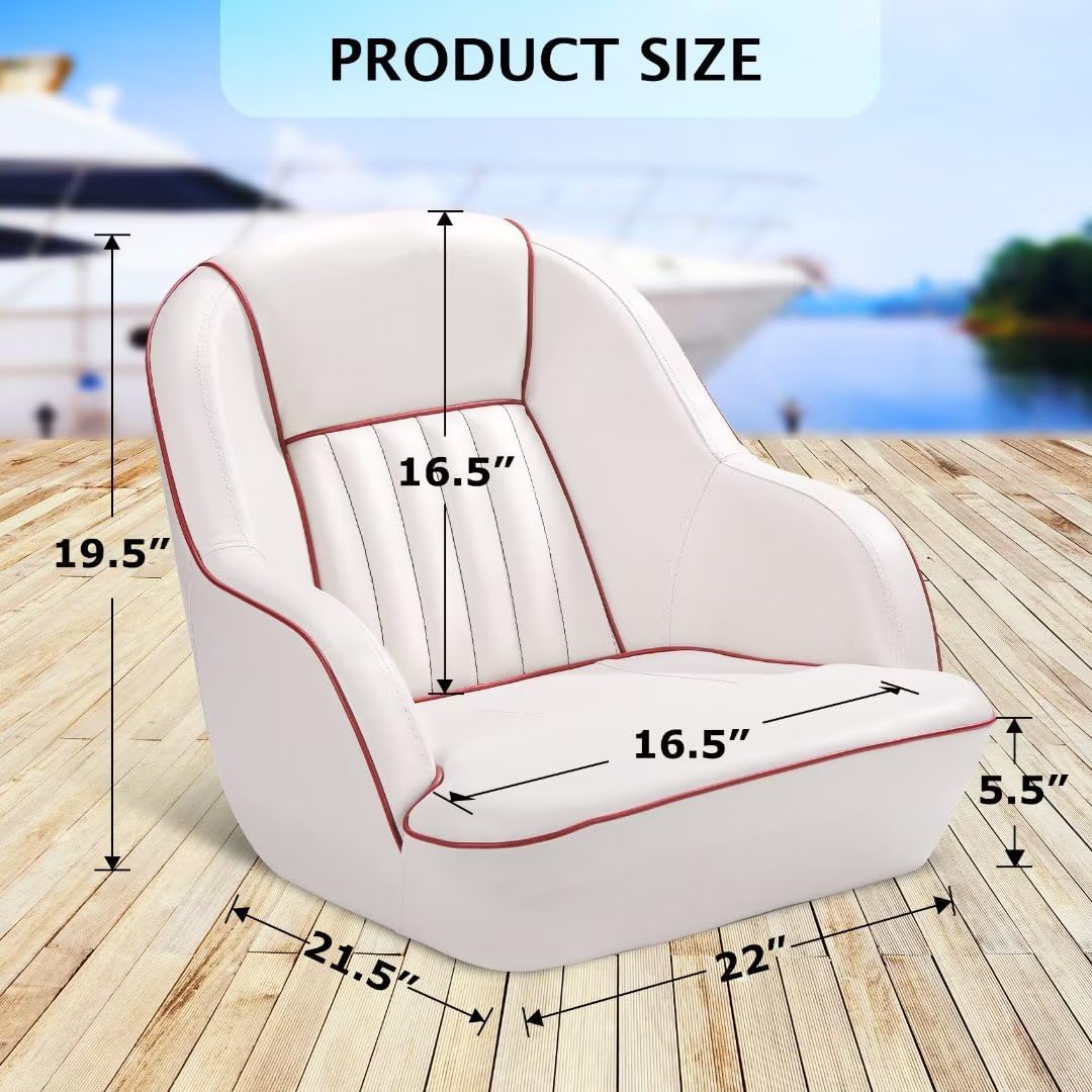 white and red captain boat seat size diagram with 19.5" height and 22" width