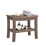 Garvee HDPE Shower Bench with Storage Shelf Waterproof Shower Seat Stool Chair for Bathroom Bathtub Indoor Outdoor Use Space-Saving No Maintenance - Brown