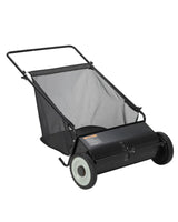 Garvee 26 in Push Lawn Sweeper With 4 Spinning Brushes, 7 Cu. Ft. Collection Bag, Adjustable Height, Durable Steel Frame, Rubber Wheels For Grass, Leaves & Debris - Black