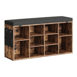 Garvee Shoe Storage Bench 10 Cubbies Adjustable Shelves Accessories Bag 3-Tier Entryway Brown