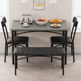 Garvee Dining Table Set for 4 + Kitchen Table + Upholstered Chairs and Bench + MDF Board and Solid Steel + Space-Saving Design + Waterproof Coating + Small Space, Apartment, Home, Studio - Grey