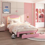 Garvee Twin Size Upholstered Bed Frame with LED Lights & Storage Drawers for Girls, Pink White, Princess Bed, No Box Spring Needed - Pink White