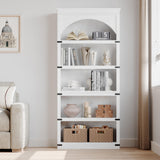 Garvee 68.7" Tall Farmhouse Arched 5-Shelf Wooden Bookcase Curved Design White Finish for Home Office & Living Room Storage - Antique White