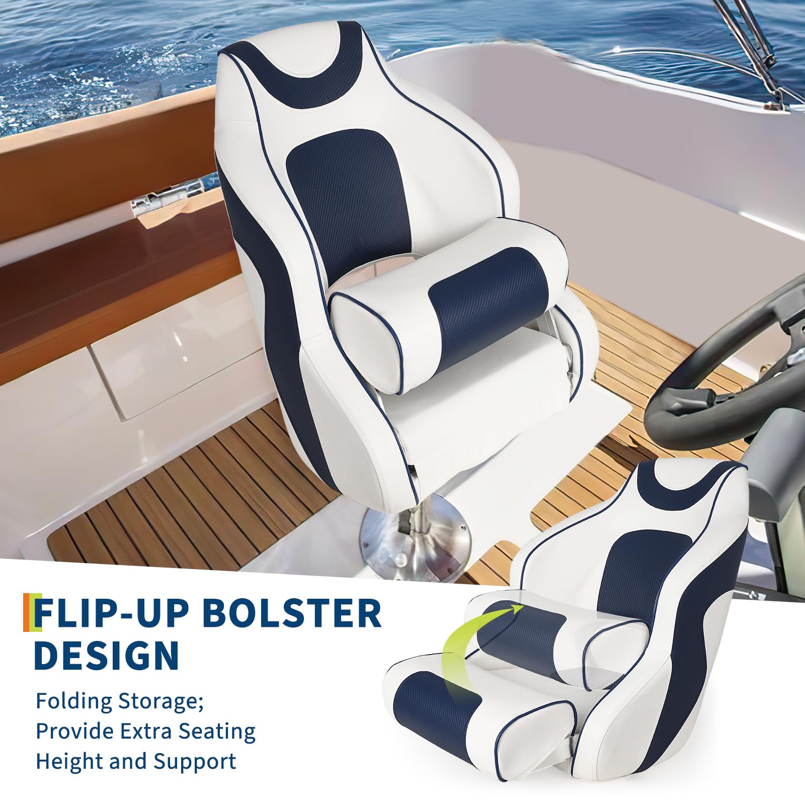 Flip-up bolster design for extra seating height and support