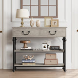 Garvee Console Table with Drawers, Narrow Entryway Table, MDF Wood & Metal, 3-Tier Storage, Adjustable Footpads, Rustic Gray, Living Room, Foyer - Grey