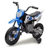 Garvee Ride - P Series: 12V Kids Electric Dirt Bike, 25W*2 Motor, Twist Grip Throttle, Spring Suspension, Training Wheels, Ride-On Toy - Blue - Blue