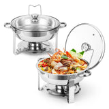 Garvee Chafing Dish Buffet Set 2 Pack 5QT, Stainless Steel Round Chafing Dishes for Buffet with Lid Holder & Glass Lid, Buffet Servers and Warmers for Parties, Wedding, Camping, Dinner, Silver - Silver
