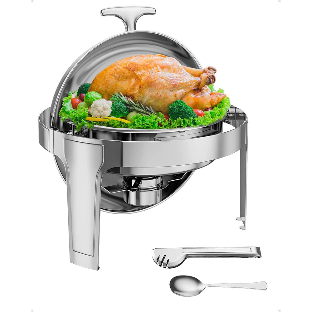 Garvee 6 QT Chauffe-plat roulant, ensemble buffet, chafer en acier inoxydable pleine grandeur, réchaud de restauration rond, pour mariage, fêtes, banquet, événement de restauration, lot de 1