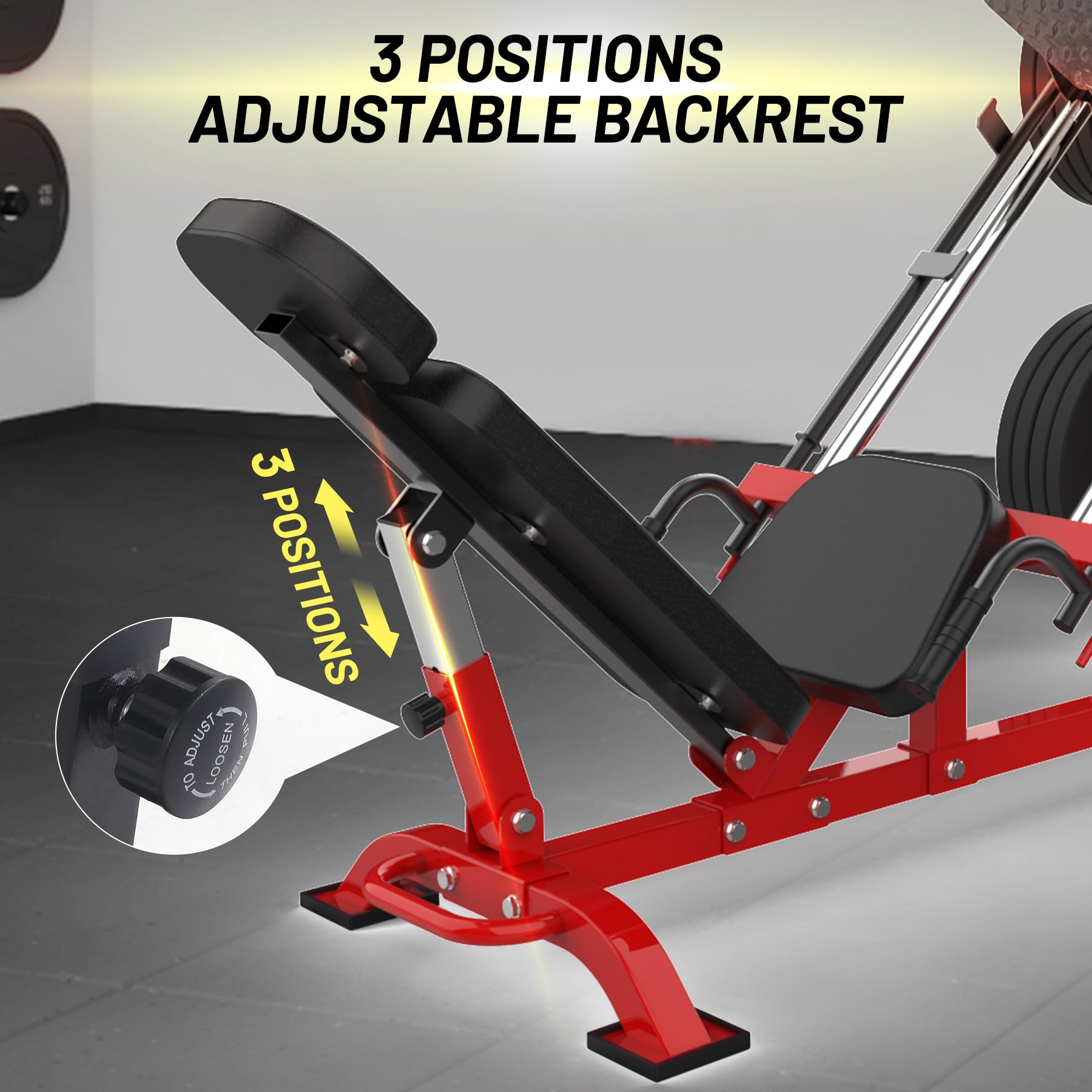 3-position adjustable backrest on Garvee leg press machine