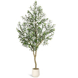 Garvee Olive Trees Artificial Indoor 7 ft Tall Faux Silk Plant with White Planter Natural Wood Trunk Lifelike Fruits for Home Office Decor - 7Ft (1Pcs)