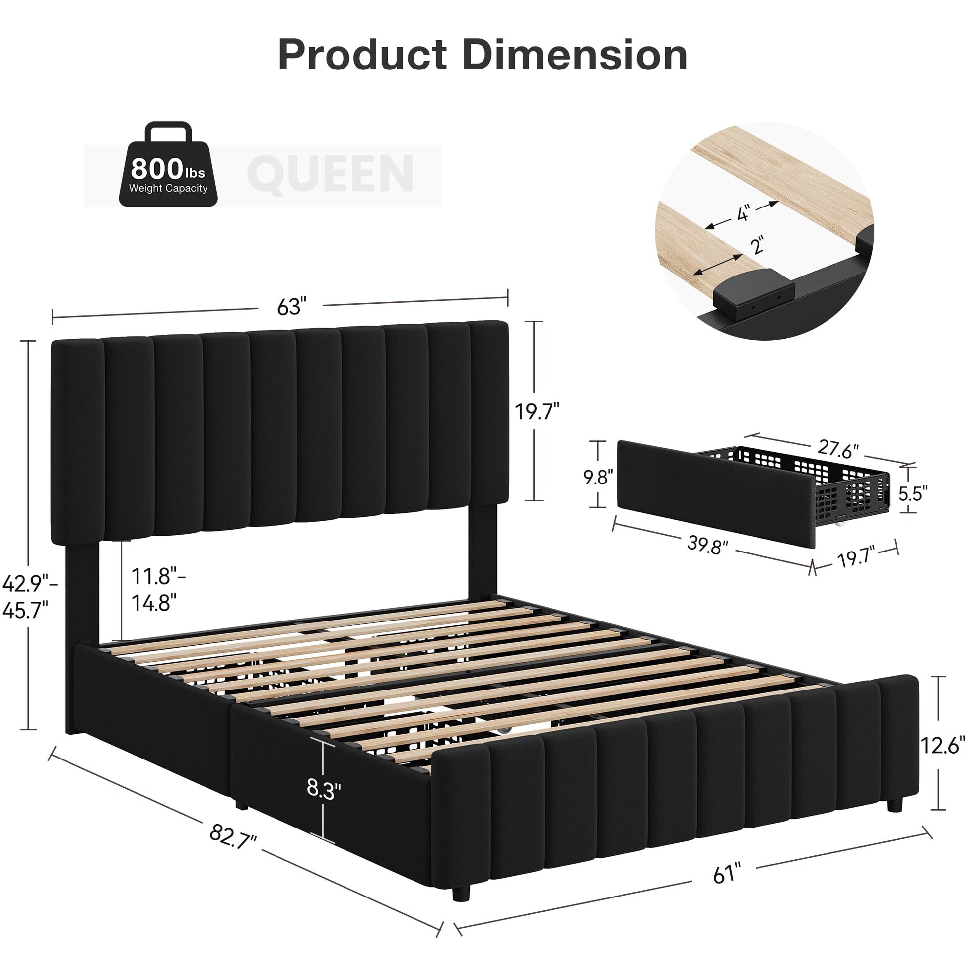 Product dimensions and adjustable headboard fit guide