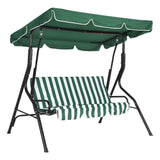 Garvee Outdoor Porch Swing Chair with Adjustable Canopy, 3-Seat Patio Glider Bench, Steel Frame, Thick Cushions, Backyard Lawn Garden, Adult Size, Neutral Color - Green Stripe