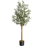 Garvee Artificial Olive Tree 5FT Tall Faux Silk with Natural Wood Trunk, Lifelike Fruits, Adjustable Branches, Safe Materials, Home Office Decor - 5 Ft Olive Tree