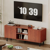 Garvee 55in Long TV Stand Console for TVs up to 65in, Wooden Fluted Media Console Table, Mid Century Entertainment Center, Walnut, Bedroom & Living Room - Walnut