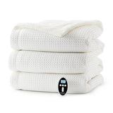 Garvee 84x90 Waffle Heated Throw Blanket - Electric Heated Blanket with LCD Controller, 6 Heat Levels, Timer, Flannel, Portable, ETL Certified - White-waffle