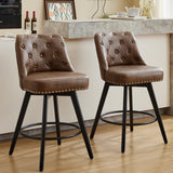 Garvee Counter Height Bar Stools Set of 2, Modern Swivel Bar Stools with Back and Wood Legs, 26" H, Leather Brown for Kitchen Island Home Bar - Leather Brown