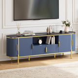 Garvee Luxury 70" Fluted TV Stand with Faux Marble Top Navy Blue for TVs Up to 80 Inches Living Room Entertainment Center - Navy Blue