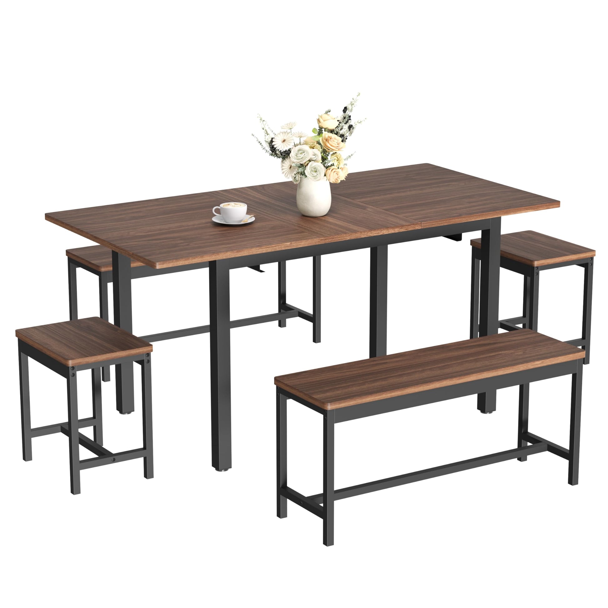 Ensemble de salle à manger 5 pièces avec deux bancs et deux tabourets
