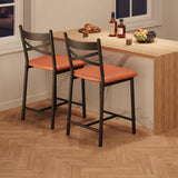 Garvee Bar Stools Set of 2 Upholstered Counter-Height Bar Stools with Backrest Footrest Brown - Brown