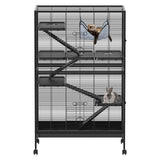 Garvee 50"h Metal Ferret Cage with Wheels and Hammock for Small Pets, 31.5x20.47x50 Inches, Black