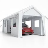 Garvee 10' X 20' Portable Car Canopy with Roll-Up Doors & Ventilated Windows, Height Adjustable, for Car & Truck, White - White