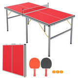 Garvee Portable Ping Pong Table 6x3 ft Professional Indoor/Outdoor Table Tennis Game with Net, Paddles, Balls, Quick Assembly, Foldable, Lightweight, Aluminum Frame - Red