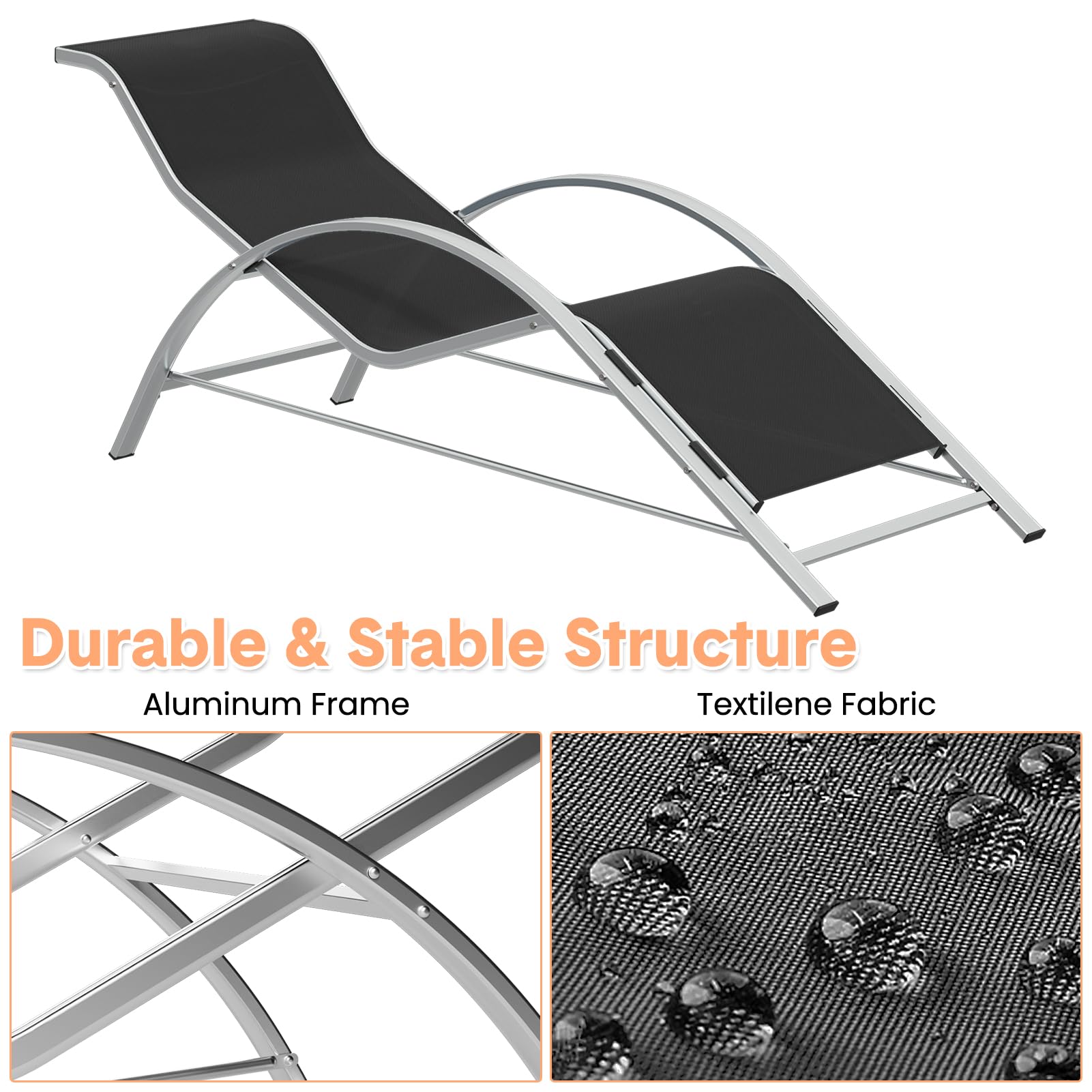black 3-piece chaise lounge set arranged beside an outdoor pool