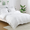 Garvee White Ruffle Duvet Cover Queen Size, 3PCS Soft Washed Microfiber Vintage French Country Duvet Cover Set for Queen Bed, White, 90x90"