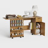 Garvee Folding Sewing Machine Table with Storage Shelves and Sliding Drawer, Rolling Side Desk for Home and Small Spaces, Brown - Brown