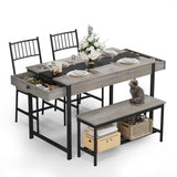 Garvee Dining Table Set for 4 with Storage Rack & Drawers, Small Kitchen Table and 2 Chairs with Bench, Grey, Space Saving, 46.5in x 27.5in x 30.7in - Grey