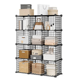 Garvee 12-Cube Modular Wire Organizer Durable Metal Black for Bedroom & Office Storage - Negro