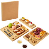 Garvee 3Pcs Bamboo Plate Set with Divided Tray, Rectangle Platter, Cheese Knife Kit for Appetizers, Snacks, Dessert, Natural Bamboo