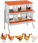 Garvee Chicken Nesting Box 6 Compartments Two-Tier Galvanized Steel Large Vented Holes Wall Mounting - Orange | 6 Compartments