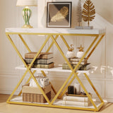 Garvee 3-Tier Entryway Table Industrial Console Sofa Table with Storage for Entryway Hallway White - White + X-Shaped
