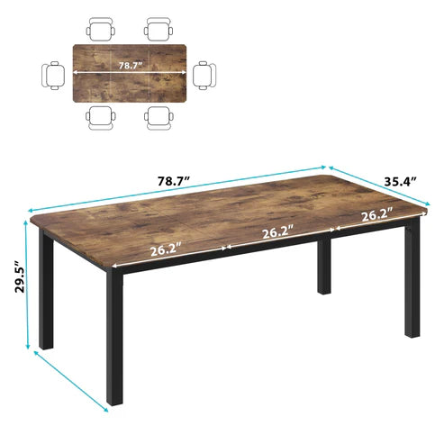 Garvee 78.7" Long Kitchen Table, Industrial Dining Table For 6~8 People, Wood Dining Table, Rectangle Dining Room Table For Dinner Or Meetings