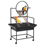 Garvee 66'' Bird Playstand with Locking Casters - Black Metal Bird Gym for Parakeets, Cockatiels, Conures, Parrots - Indoor & Outdoor Use - Black