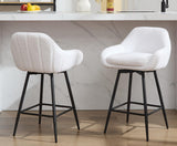 Garvee Modern Swivel Bar Stools Set of 2, 26" Counter Height, Upholstered Sherpa Fabric, White, Kitchen Island Chairs with Backs and Metal Legs - White