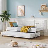 Garvee Twin Bed with Pull Out Trundle, Metal Twin Daybed and Trundle Set, Day Bed Sofa Bed Frame with Steel Slat Support, Multifunctional Daybed Frame for Bedroom, Living Room, Guest Room - White