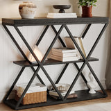 Garvee 3-Tier Entryway Table Industrial Console Sofa Table with Storage X-Shaped Metal Frame Black - Black + X-Shaped