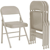 Garvee Folding Chairs Set of 4, PU Upholstered, Metal Frame, Holds 350 Pounds, Portable, Suitable for Dining, Living, Office, Camping - Beige