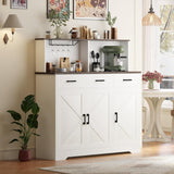 Garvee Buffet Cabinet with Microwave Stand, Barn Doors Sideboard Storage Cabinet, Wood Coffee Bar Cabinet for Kitchen and Living Room, White - White