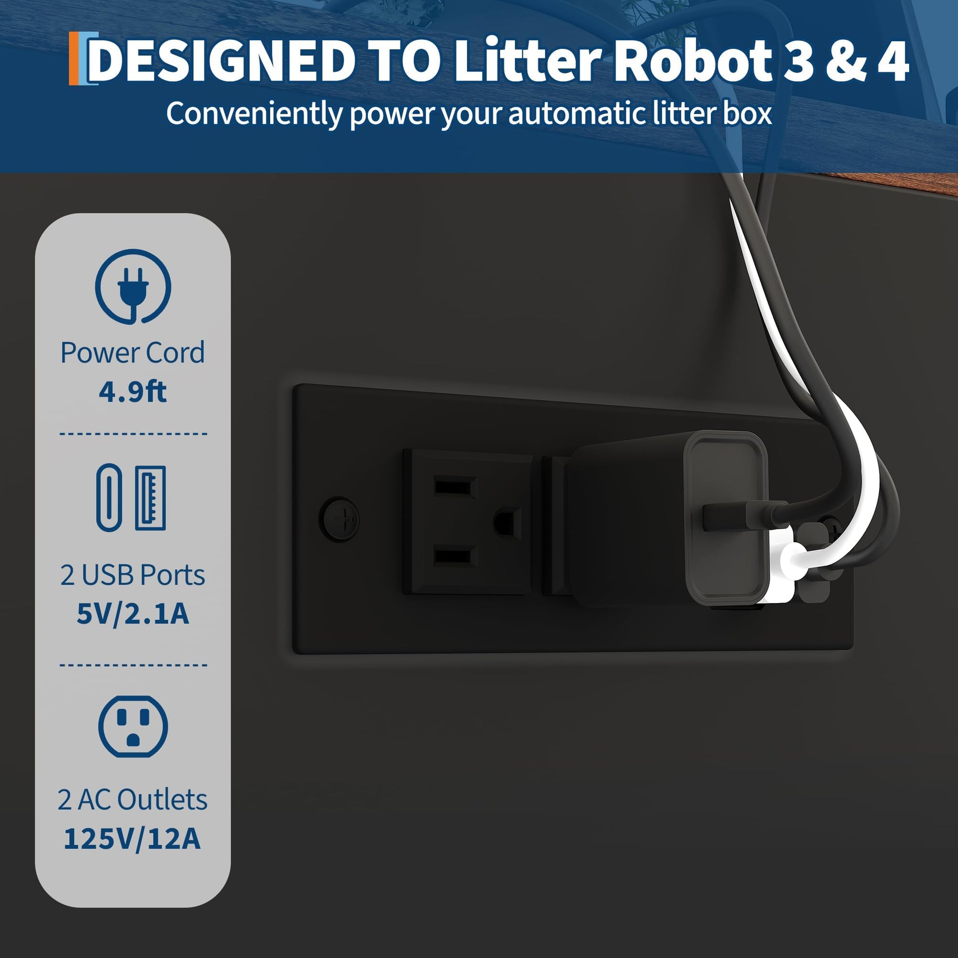 Built-in charging station with outlets and USB ports on cat enclosure cabinet