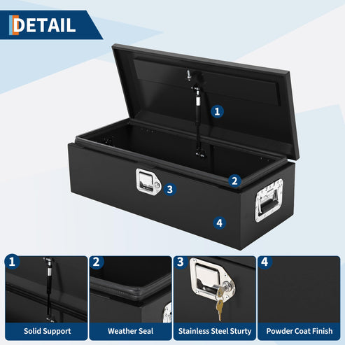 Boîte à outils en acier Garvee de 39 pouces pour plateau de camion - Conception en diamant avec poignées latérales et clés de verrouillage, rangement compact et durable pour pick-up, camping-cars et remorques, noire