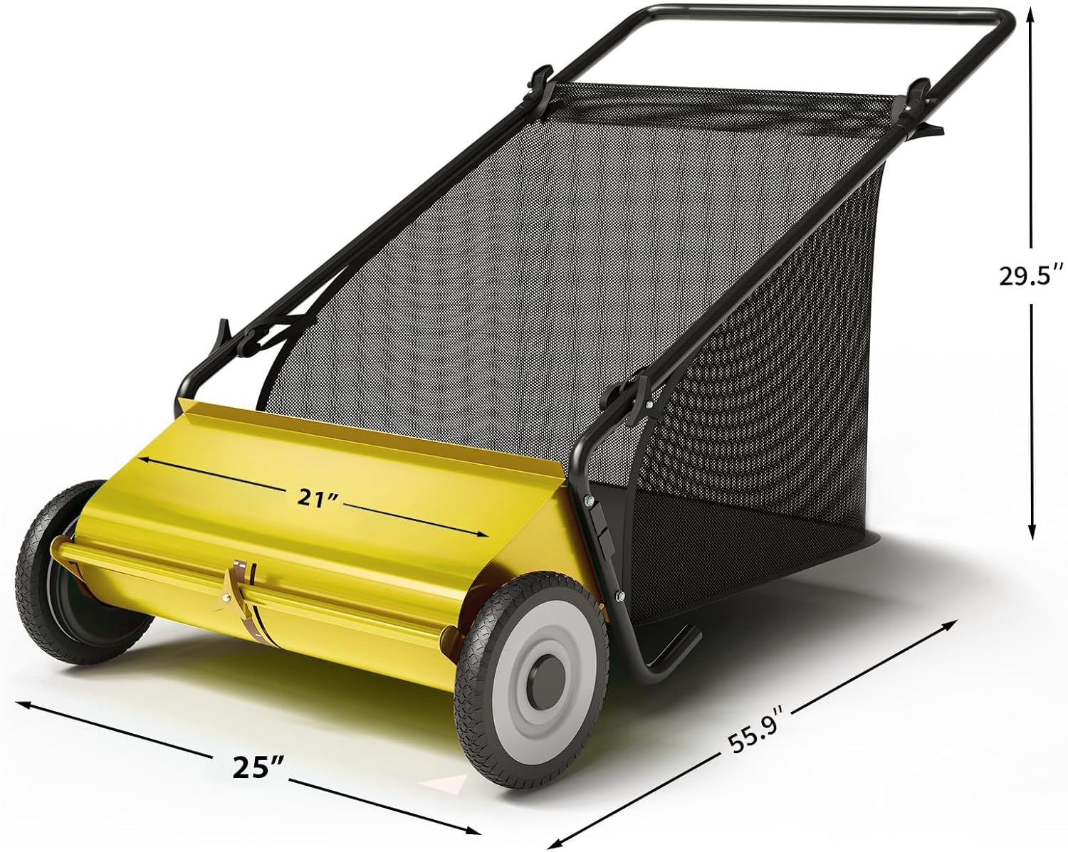 Balayeuse manuelle Garvee de 21 pouces de large avec système à 4 brosses, cadre en acier robuste pour le nettoyage du jardin, jaune