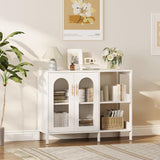 Garvee Buffet Cabinet with Elegant Ripple Glass Doors, Generous Storage, Adaptable Design, 39.4x15.7x31.4 inches, Modern Style - White Iron + White Wood Board