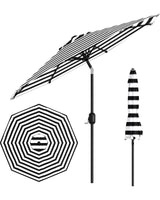 Garvee 9FT Outdoor Patio Umbrella With Push Button Tilt And Crank, 8 Sturdy Ribs, UV Protection, Waterproof, Black-And-White Striped For Garden, Deck, Backyard, Pool - Black-And-White Striped